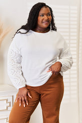 Elegant Eyelet Dropped Shoulder Round Neck Blouse for Versatile Styling